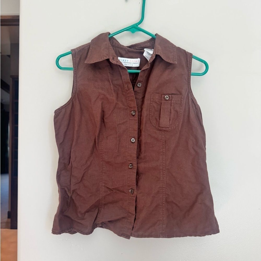 Vintage Y2K First Issue Chocolate Brown Cotton Button Up Vest Boho Clean Girl